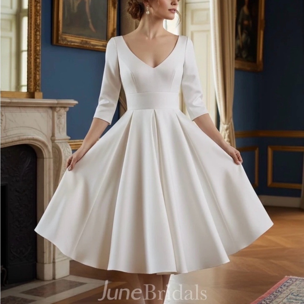 V-Neck White Midi Dress